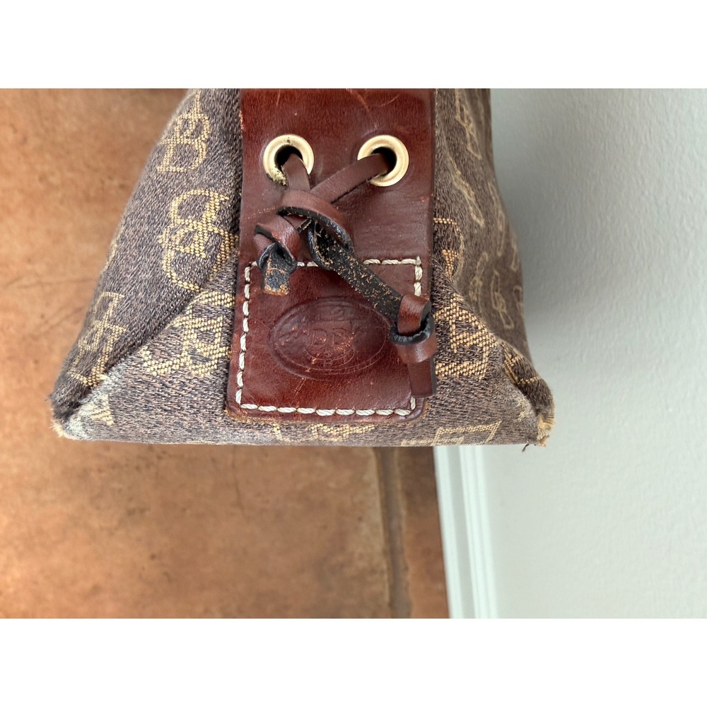 Dooney & Bourke Purse Women's Brown Monogram Tassel Canvas Leather Trim Vintage - Picture 3 of 13